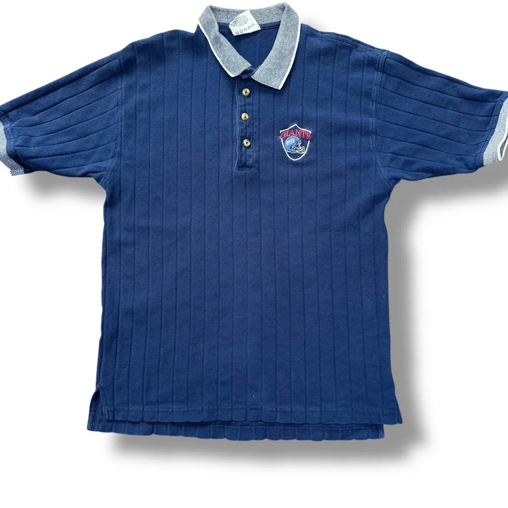 Vintage Lee Sport Giants Rugby Polo Shirt Navy Ribbed‎ Knit XL 90s Nutmeg Mills